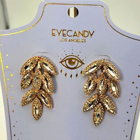EyeCandy Los Angeles Chandelier Pierce Earrings Gold-tone Marquis Rhinestone NWT - Picture 1 of 7
